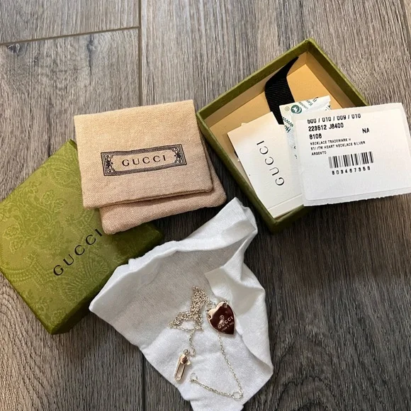 Gucci Silver and Brown Heart Necklace - Picture 2 of 5